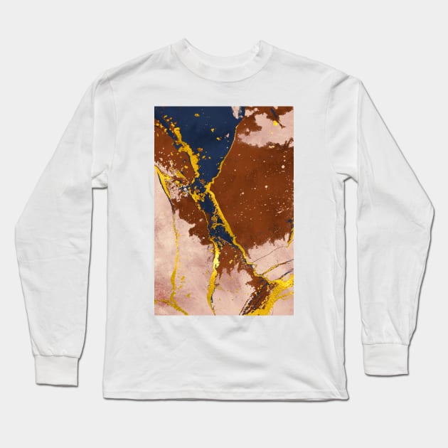 Golden Navy Abstract Shapes 3 Long Sleeve T-Shirt by cesartorresart